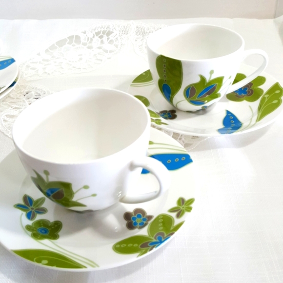 Pair Teacup Saucer AQUA GARDEN, Set of 2 - Picture 2 of 12